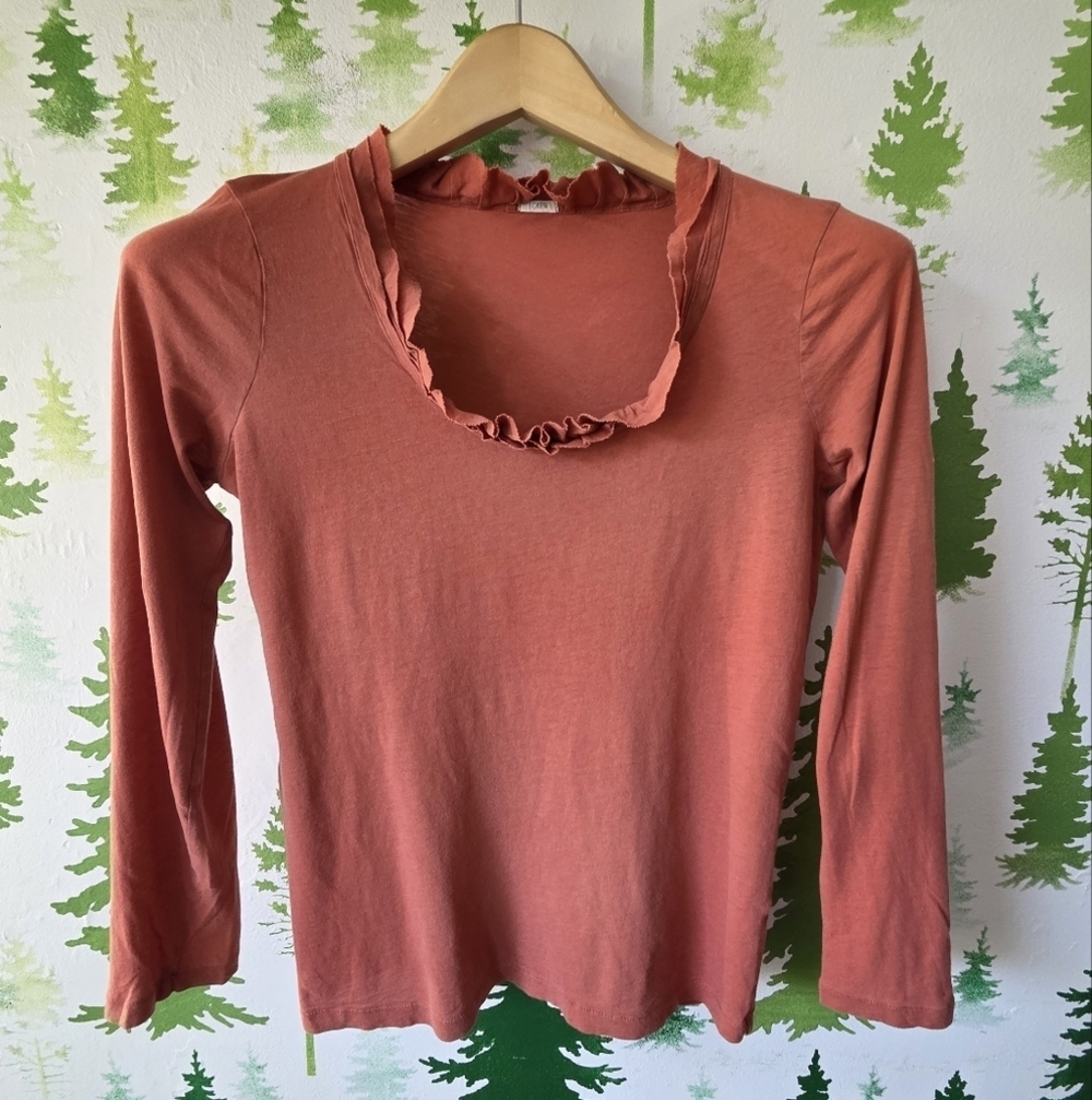 J. Crew Ruffled Neck Coral Top